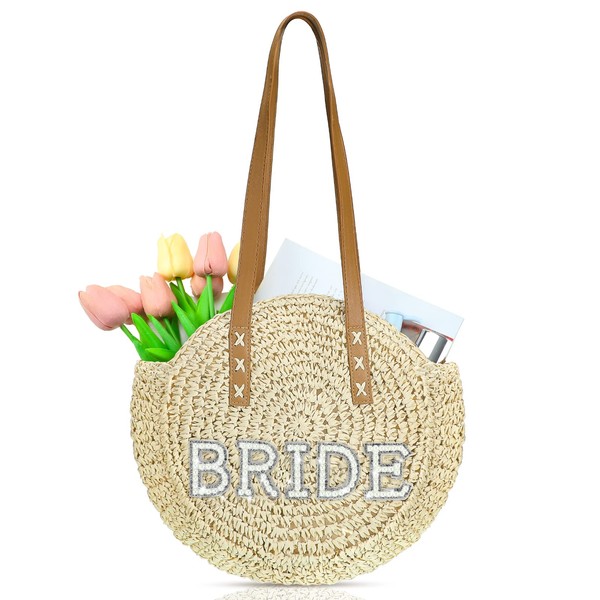 Silkfly Bride Straw Bag Bride Gift Large Bride Tote Round