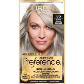 L'Oreal Paris Superior Preference Luminous Fade-Defying Permanent Hair Color, Hair Dye For Up to 9 Weeks of Radiance, Light Silver Blonde 8S, 1 Hair Dye Kit