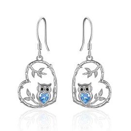 Sterling silver Owl Earrings for Women Girls Heart Owl Gfits Jewelry for Women