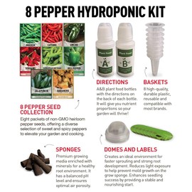 Hydroponic Indoor Pepper Growing Kit – Indoor Pepper Variety Pack Featuring Green Bell, Anaheim, Jalapeno, Cayenne, Habanero, Ancho, Serrano, and Hungarian Hot Wax Peppers.