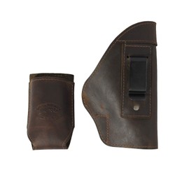 Barsony - Brown Leather IWB Holster + Magazine Pouch Compatible with Glock 19 23 26 27 28 Right