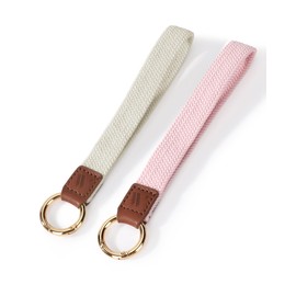 WEESMILE 2 Pack Keychain Wristlet Strap Stretchy Lanyard for Keys Cute Wrist Key Chain for Women Men Wallet ID Badges Car Keys (Starlight + Sand Pink)