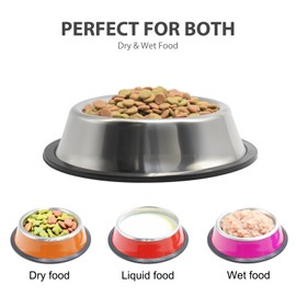7 Pack Stainless Steel Dog Food and Water Bowls with Non-Slip Silicone Base, Stackable Small Dog Bowls Pet Feeding Dishes for Small to Medium Dogs and Cats, Colorful (7 oz)