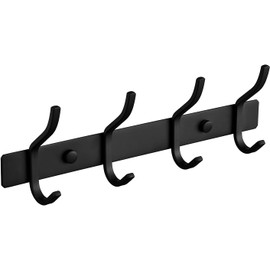 YUET Door Hooks, Towel Hook Stainless Steel Coat Hooks Wall Mounted Screw in Modern Metal Heavy Duty Coat Rack Row of Hooks Hanger Robe Clothes Hat Hook for Bathroom Bedrooms (Black)