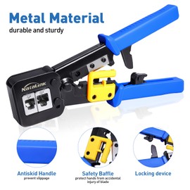 NataLink Pass Through RJ45 Crimp Tool Cat 6 Cat 5E Cat 5 Ethernet Crimper All-in-One RJ45 Crimping Tool with 30 Pcs Cat6 RJ45 Pass Thru Connector and Replacement Blade