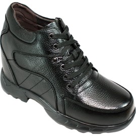 Calden Men's Invisible Height Increasing Elevator Shoes - Black Pebble Grain Leather Lace-up Boots - K107216 - Size 8 D(M) US - 5.2 Inches Taller