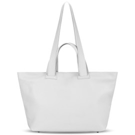 TAKEASY Italian Genuine Pebbled Leather Tote Bag for Women with Zipper & Straps | Large Work Laptop Shoulder Handbag Purse Satchel (White)