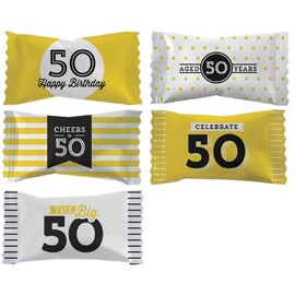 50th Birthday Buttermints, Mint Candies, After Dinner Mints, Butter Mint Candy, Fat-Free, Individually Wrapped (100 Pieces) (55 Pieces)