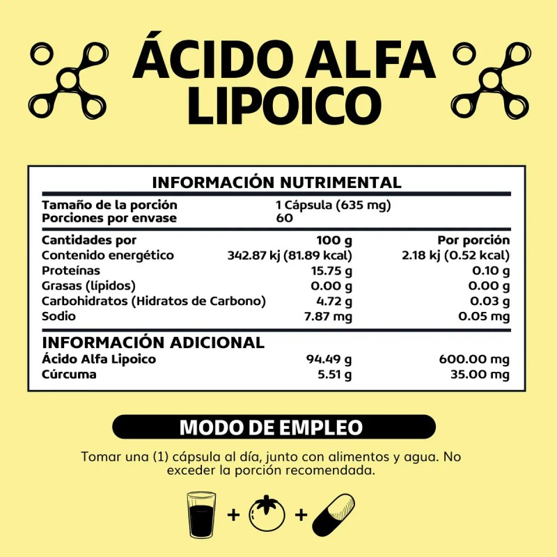 Ácido Alfa Lipóico Ala 600mg Por Cápsula Potenciado Cúrcuma Curcumina