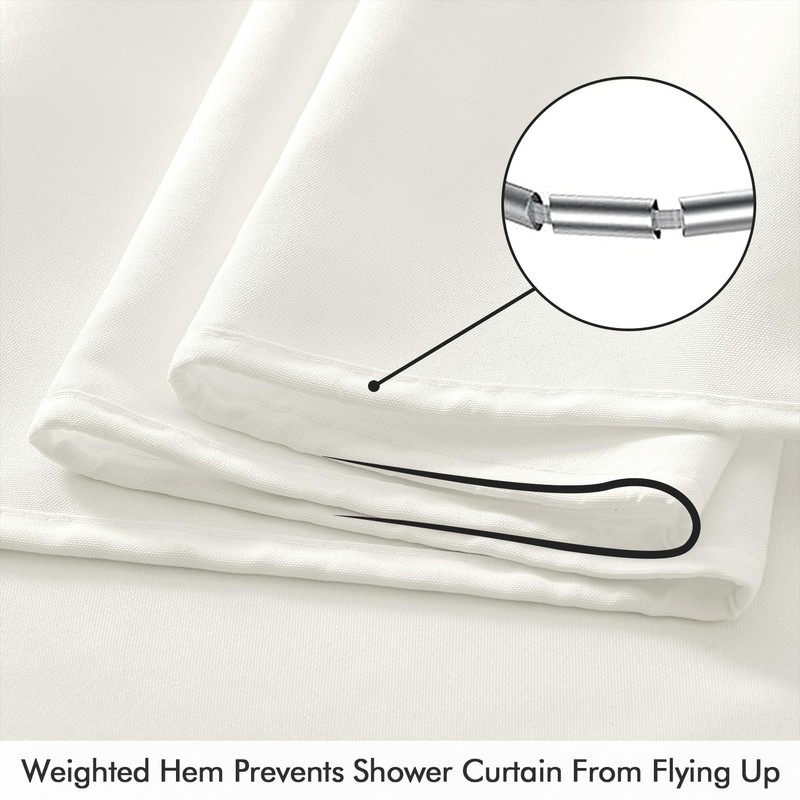 ANRODUO Fabric Shower Curtain with 12 Metal Hooks, White Cloth