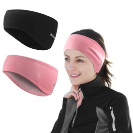 Headband Women's Sports Ear Protection for Men and Women - Winter/Spring/Autumn Sports Hair Band Elastic Ear Warmers Headband for Jogging Running Hiking Bicycle - Set of 2 (Black + Pink)