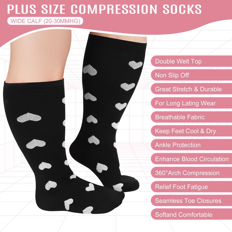 Utensilsto 3 Pairs Compression Socks for Women, Large Flight Socks