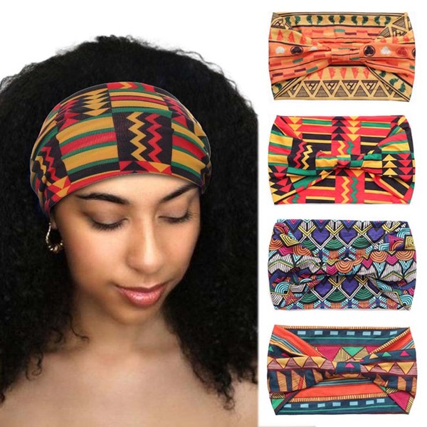 Woeoe African Headbands Knotted Hairbands Yoga Sport Head Wraps Wide Elastic Head Scarf for Women and Girls(Pack of 4)