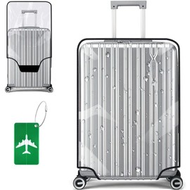 flintronic Travel Luggage Clear PVC Cover, Luggage Cover Reusable, Suitcase Cover Washable, 28 Inch Suitcase Protective Cover, with Luggage Tag*1