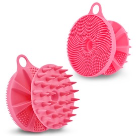 INNERNEED 2-in-1 Silicone Body Scrubber and Scalp Massager Shampoo Brush, Food-Grade Soft Material, More Hygienic, Easily Lather, Convenient for Travel, Gym, Business,etc (Pink)