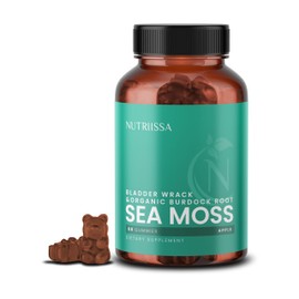 Nutriissa Seamoss Gummies – Irish Sea Moss & Bladderwrack Blend for General Wellness – EPEB Certified for Purity & Potency – 60 Apple Flavored Vegan Gummies