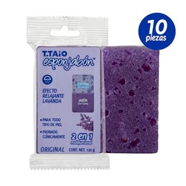 T.TAIO Esponjabón Lavanda 2 en 1 Jabón con Esponja Integrada, Exfoliación Suave Corporal, Color Morado, Pack 10 Piezas