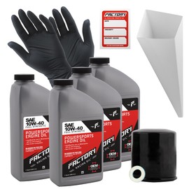 Factory Racing Parts Oil Change Kit compatible with Kawasaki ZX1000 VN800 VN900 VN1500 KLF400 – Includes 4 Qts of 10W-40 Full Synthetic Oil, 1 Filter, 1 Crush Washer, 1 Funnel, 1 Oil Change Sticker