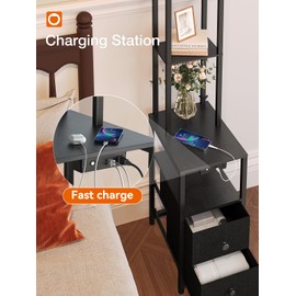 addlon Floor Lamp with Night-Light Mode (11 Colors & Memory), 2 USB Ports + 1 AC Outlet, Two Drawers, 3-Color Temperature LED Bulb, White Lampshade & Shelves for Living Room, Bedroom & Office–Black