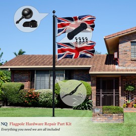 NQ Flag Pole Repair Parts Kit with 50 Feet Nylon Flag Pole Rope, 4 Pcs Flag Pole Swivel Snap Clips, Flag Pole Truck with Pulley, Flag Pole Top Black Ball, Cleat, Flagpole Accessories Tool Kits