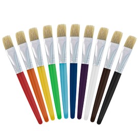 U.S. Art Supply 10-Piece Fat Hog Bristle Brush Set - Large Chubby Paint Brushes, Classroom Paint Brushes for Crafts, Tempera & Acrylic Painting, Ideal for Beginners & Students