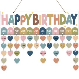 Boho Colorful Birthday Reminder Calendar Wall Hanging Decor(16x5in) DIY Birthday Tracker Calendar Board with 110pcs Wood Tag Birthday Sign Reminder Plaque for Office Classroom Bulletin Board Family