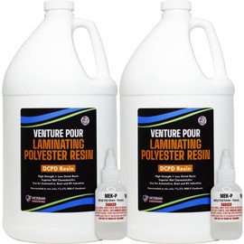 Polyester Resin 2 Gallon + MEKP Hardener, Grade A, Low Viscosity Coating for Laminating Fiberglass mat, Biaxle & Cloth for Boats, RV, Car, Truck Exterior Canoe, Surfboards, Hard, Non-Tacky Finish