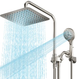 VXV 10 Inch Big Square Rain/Rainfall Shower Head with Adjustable Height, High Pressure 7 Modes Shower Head with Handheld Spray, Brushed Nickel Dual Shower Head Combo with 71" Hose, 360° Rotation (BN)