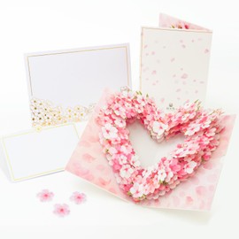 HIBINO 3D Pop-Up Sakura Heart Card with Slide-Out Message Note – Handcrafted Floral Design – Perfect for Valentine’s Day, Anniversaries, Birthdays, and More – Designed in Japan