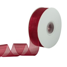 QIANF 1 Inch Burgundy Sheer Organza Ribbon 50 Yards Tulle Ribbon for Wedding Invitations Bridal Flower Bouquets Gift Wrapping Baby Shower Christmas Tree Decor Bows DIY Crafts