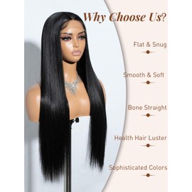 Joedir Long Straight Black Wig Synthetic Lace Front Wig T Part lace Frontal Wigs for Women Long Silk Straight Natural Wig Heat Resistant Fiber 28 Inches