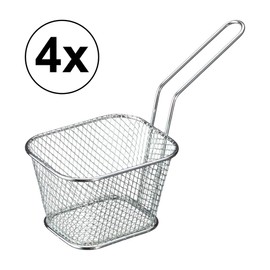 Frit Basket Serving Basket, Set of 4, Iron Chrome, 8 x 14 cm, Basket for French Fries and Finger Food (1 x Set of 4 Serving Basket)