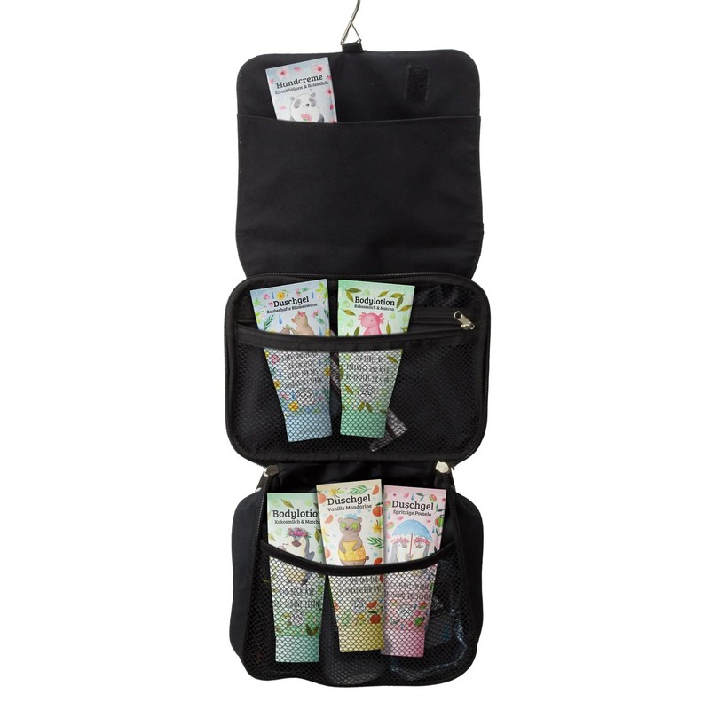 Mr. & Mrs. Panda Penguin Flower Wreath Toiletry Bag, blue,