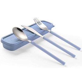 Portable Home Utensils Reusable Flatware Set with Case, Stainless Steel Metal Travel Cutlery Lunch Tableware 3Pcs Size Fork Spoon Knife with Colored Handle