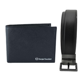 Sergio Tacchini Mens Gift Box Set Reversible Shortenable Belt Black and Brown and Black Genuine Leather Wallet, black size 125cm