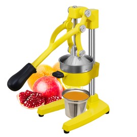Gowintech Commercial Heavy Duty Cast Iron Hand Press Manual Orange Citrus Lemon Lime Grapefruit Pomegranate Fruit Juice Squeezer Machine with Stainless Steel Cup Yellow
