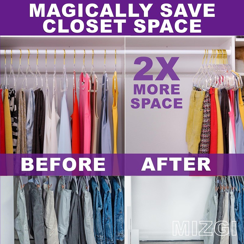 Premium Clear Invisible Acrylic Hangers,Crystal Plastic Hangers with Bling Gold