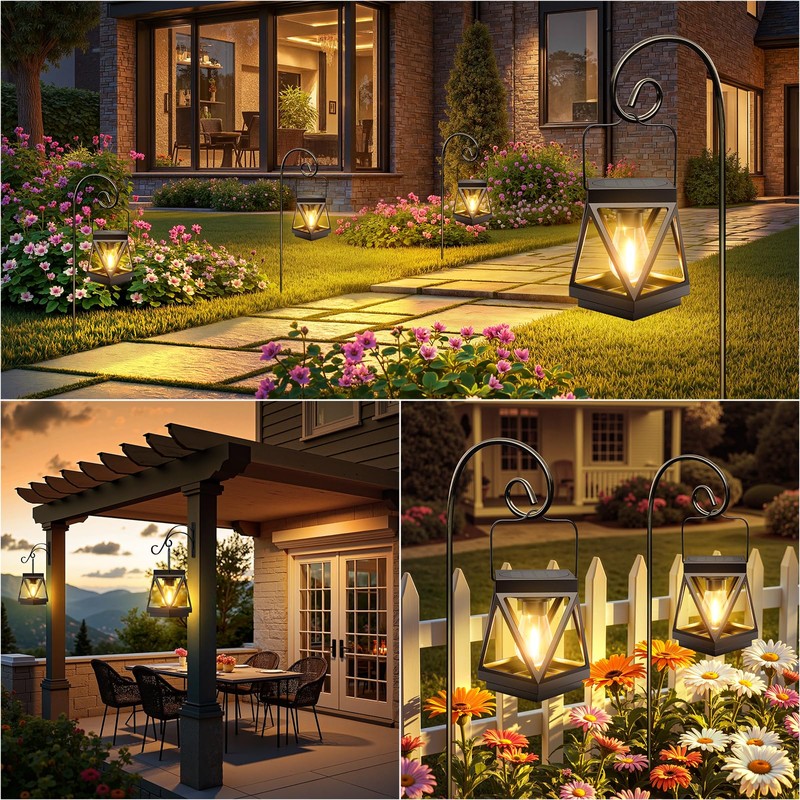 KOOPER 4 Pack Solar Lanterns Outdoor Waterproof, Upgraded Black Metal
