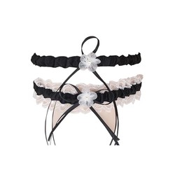 Instiqueo Women Wedding Garter Stretch Leg Garter Set Bridal Accessories with White Lace Floral Garters (Black)