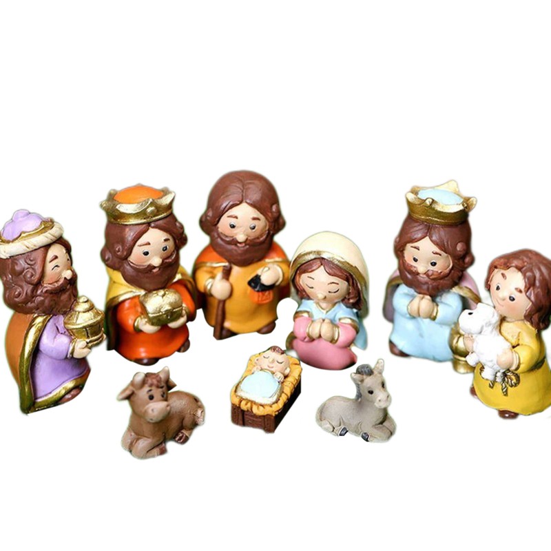 Colorful Nativity Scene Figurine Set Cute Animals Rugged Lightweight Reliable
