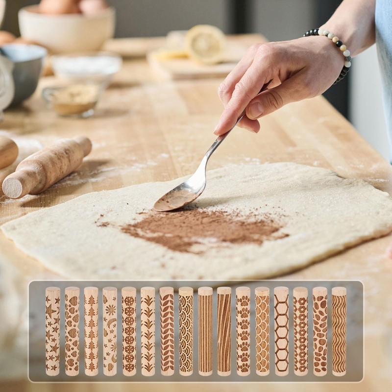 sourcing map Wood Clay Roller 4" Straight Lines Pattern Rolling