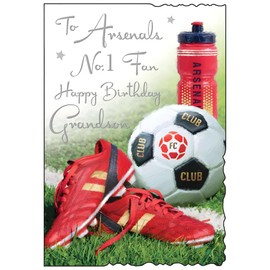 Arsenal Birthday Card for Grandson - Football Design - Arsenal's No.1 Fan - Special Finishes and Illustrated Insert Leaf - Made in the UK