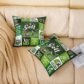 Homewish Golf Themed Throw Pillow Covers 16x16 Inch Set of 2 Watercolor Green Black Grid Decor Cushion Covers for Kids Teens Adults Extreme Sports Game Style Holiday Cushion Cases for Living Room Car