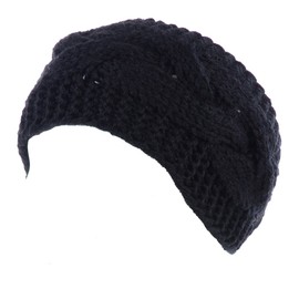 BYOS Womens Fashion Winter Cable Crochet Knit Headband With Adjustable Button (Black)