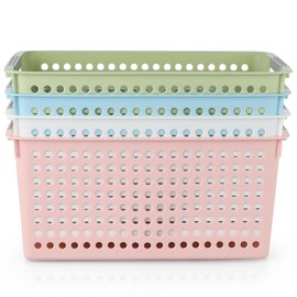 Skelang Small Plastic Storage Baskets with Handle, Slim Organizer Box for Shelves, Narrow Multicolor Organizer Bins for Household Used in Kitchen,Bathroom,Living Room