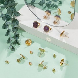 UNICRAFTALE Pack of 60 DIY 18 Carat Gold-Plated Cabochon Blanks Stud Earrings 10 mm Stud Earrings Trays Earring Bezel Trays Made of Stainless Steel Stud Earrings Fittings for Making Earrings