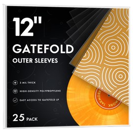 Gatefold Record Sleeves for 12-Inch Vinyl Albums: Clear Plastic Outer Sleeves with 3 Mil Thickness for LPs Protection, 25pcs