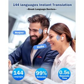 Wooask M6 Translation Earbuds, Translator Earbuds with for 144 Languages and 11 Offline Translation Packs, 3-in-1 Wireless Bluetooth Headphones for Travel Business Learning (White, Online Version)