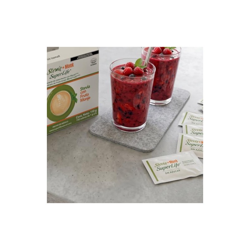 Super Life Stevia con Fruta del Monje Endulzante 110 Sobres