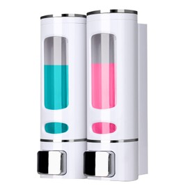 Soap Dispenser Manual ABS Plastic Wall Mount for Shower Gel, Hair Shampoo or Body Soap 2x 400ml White